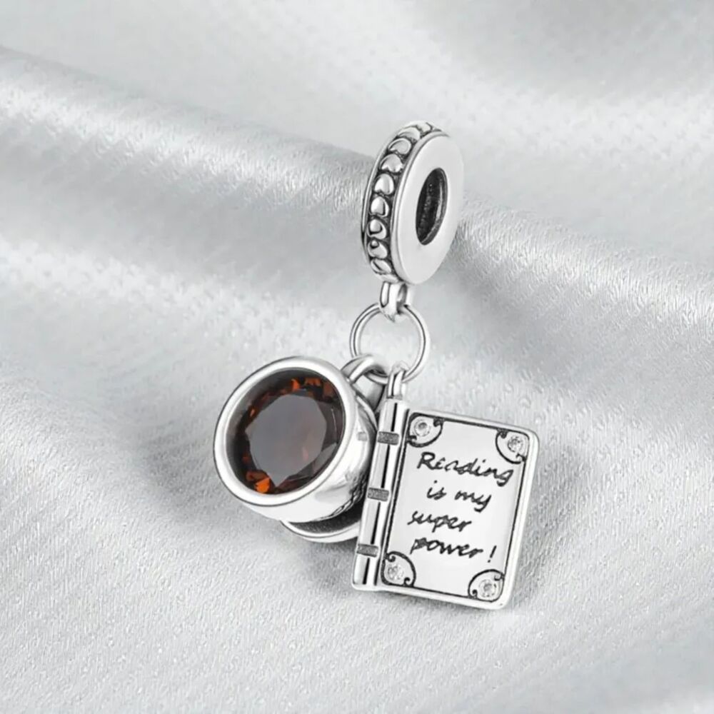 NWOT Coffee & Book S925 Silver Pandora FIT Dangle Charm - Picture 8 of 10
